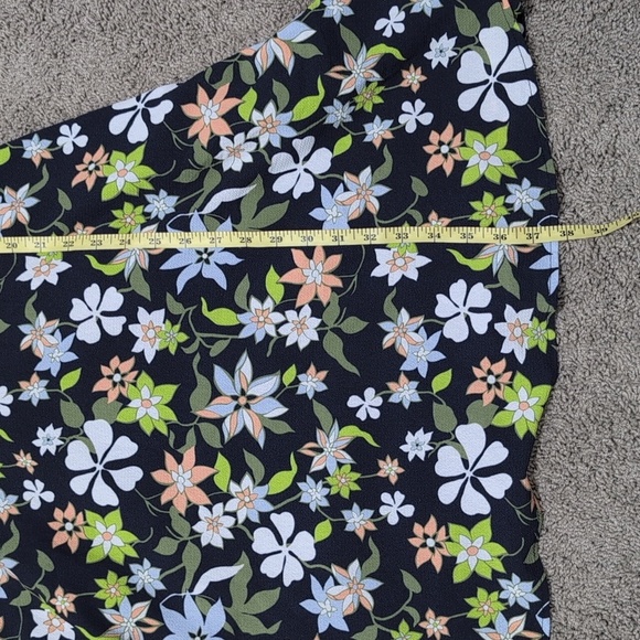 ModCloth Befits Your Brilliance Cap Sleeve Floral Dress Waist Tie Navy Blue - Picture 11 of 14